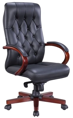 Кресло для руководителя Everprof Монако Вуд / Monaco Wood EP-082 W Leather Black черная кожа
