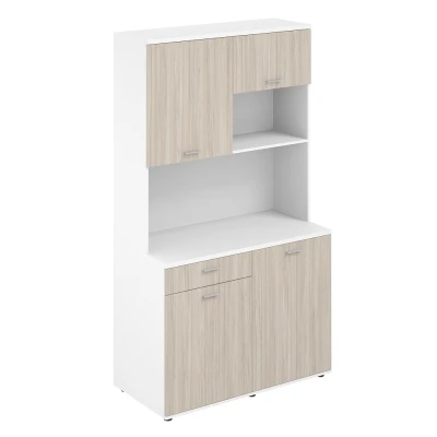  Офисная мини-кухня с ящиком, 1200х600х2135 / SG.1002.WH.OL /  корпус: белый, фасады: дуб светлый