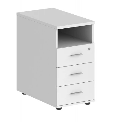 Тумба приставная с топом 400х600х725 с 3 ящиками (метабоксы) и нишей, с замком / корпус белый, фасады белые