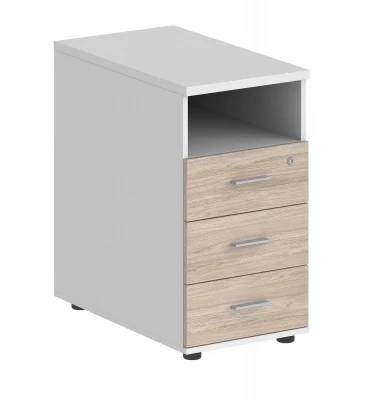 Тумба приставная с топом 400х800х725 с 3 ящиками (метабоксы) и нишей, с замком / корпус белый, фасады дуб светлый