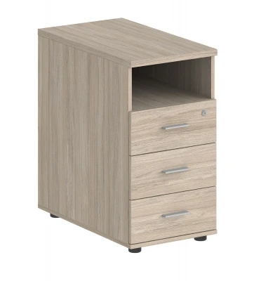 Тумба приставная с топом 400х800х725 с 3 ящиками (метабоксы) и нишей, с замком / корпус дуб светлый, фасады дуб светлый